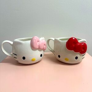 Set of 2 Sanrio Hello Kitty Pink and Red Bow Coffee Tea Mugs - So Cute!